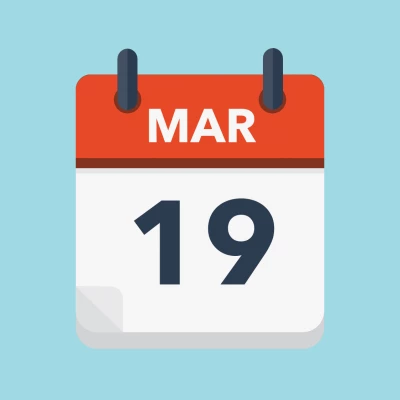 Calendar icon showing 19th March